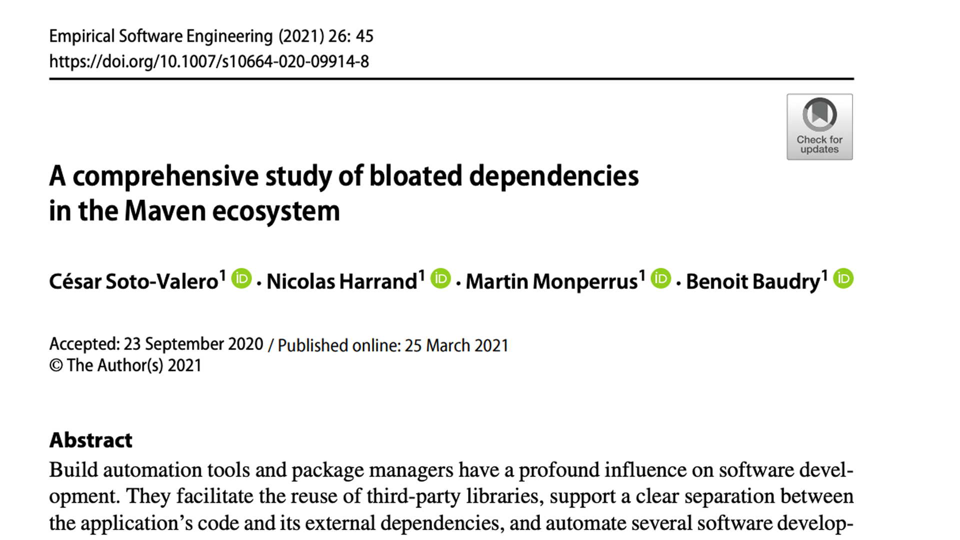 A Comprehensive Study of Bloated Dependencies in the Maven Ecosystem